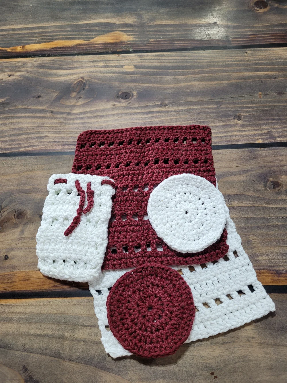 Handmade Crochet Set - Burgundy and White